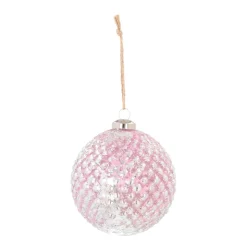Unique Glass Christmas Bauble With Relief 10 Cm Pink