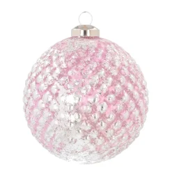 Unique Glass Christmas Bauble With Relief 10 Cm Pink