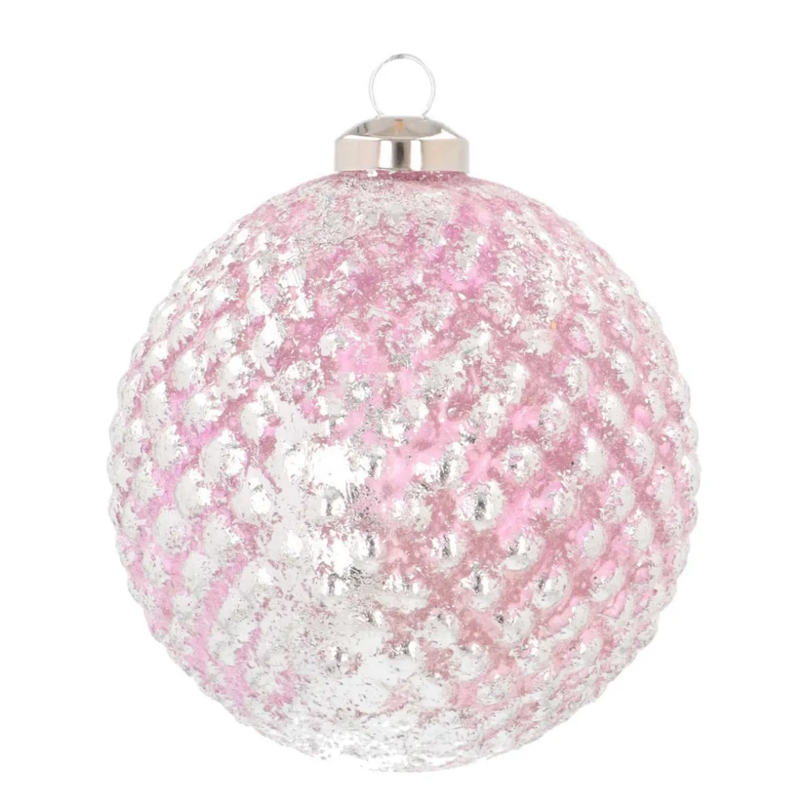 Unique Glass Christmas Bauble With Relief 10 Cm Pink