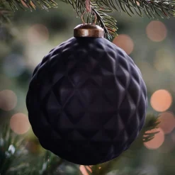 Unique Glass Christmas Bauble With Squares 10cm Black
