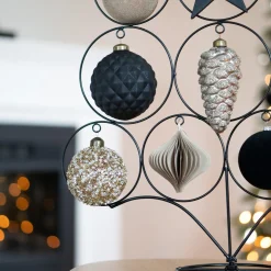 Unique Glass Christmas Bauble With Squares 10cm Black