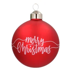 Unique Glass Christmas Bauble "Merry Christmas" 8cm Red
