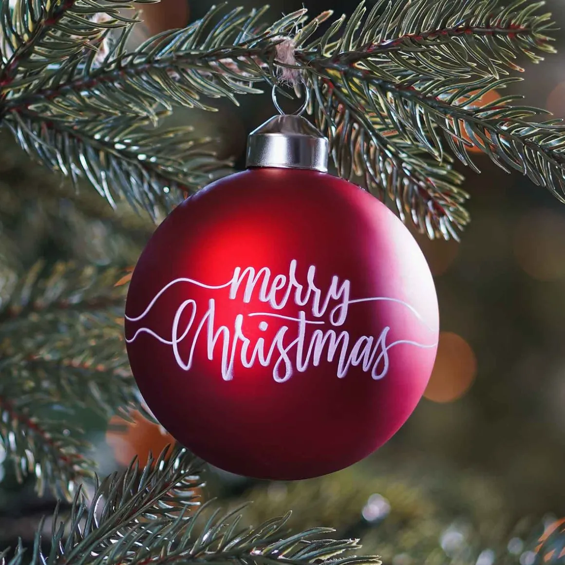 Unique Glass Christmas Bauble "Merry Christmas" 8cm Red