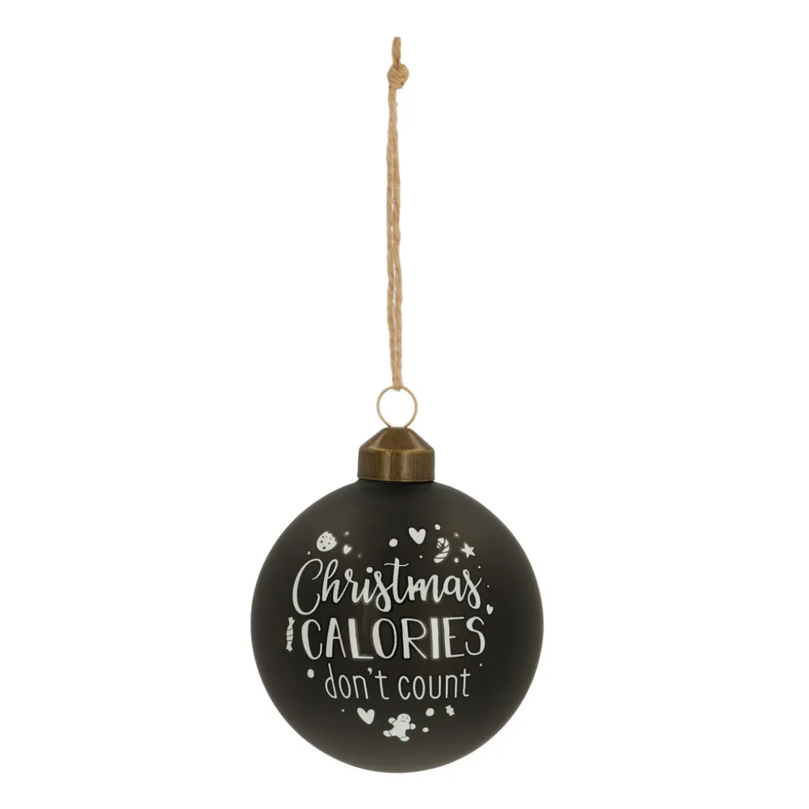 Unique Glass Christmas Bauble "Christmas Calories Don't Count" 8cm Black