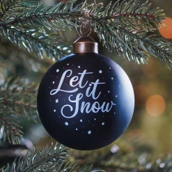 Unique Glass Christmas Bauble "Let It Snow" 8cm Black
