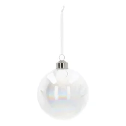 Unique Glass Christmas Bauble With Feathers 8cm White