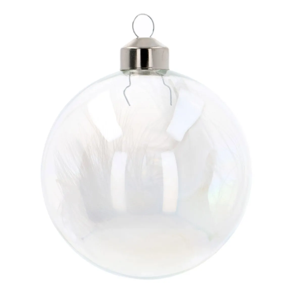 Unique Glass Christmas Bauble With Feathers 8cm White