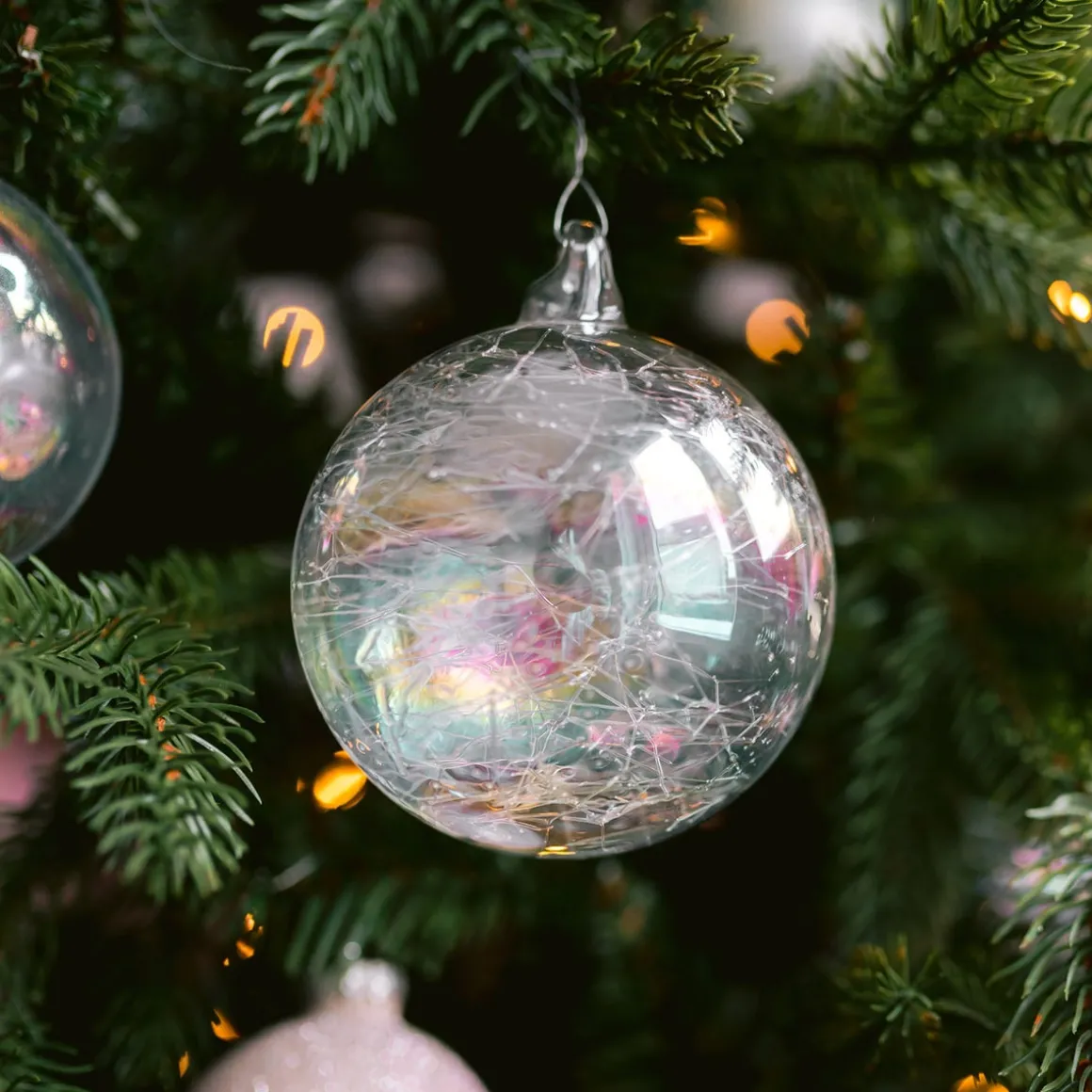 Unique Glass Christmas Bauble Wire Mesh 8cm Transparent