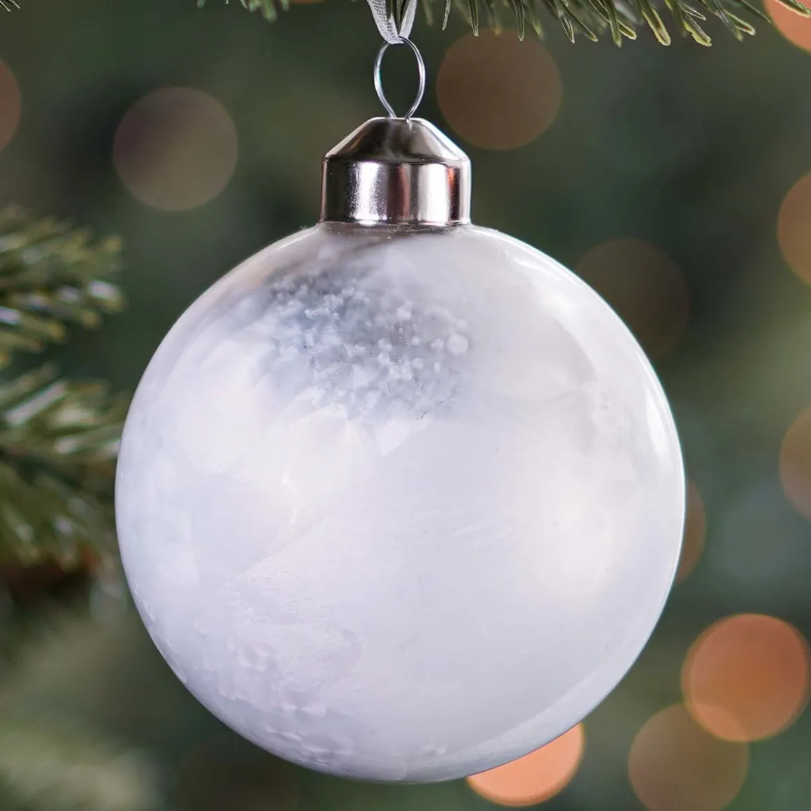 Unique Glass Christmas Bauble Ice Effect 8cm White