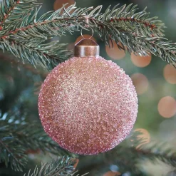Unique Glass Christmas Bauble Glitter 8cm Copper