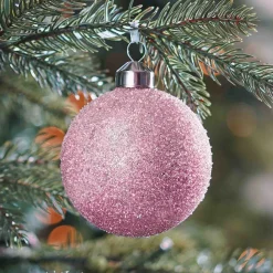 Unique Glass Christmas Bauble Glitter 8cm Pink