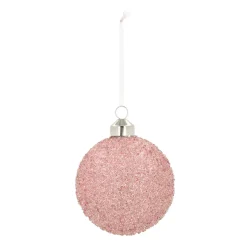 Unique Glass Christmas Bauble Glitter 8cm Pink