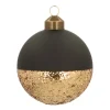 Unique Glass Christmas Bauble Golden Dip 8cm Black