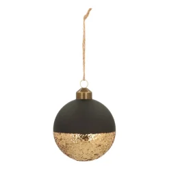 Unique Glass Christmas Bauble Golden Dip 8cm Black