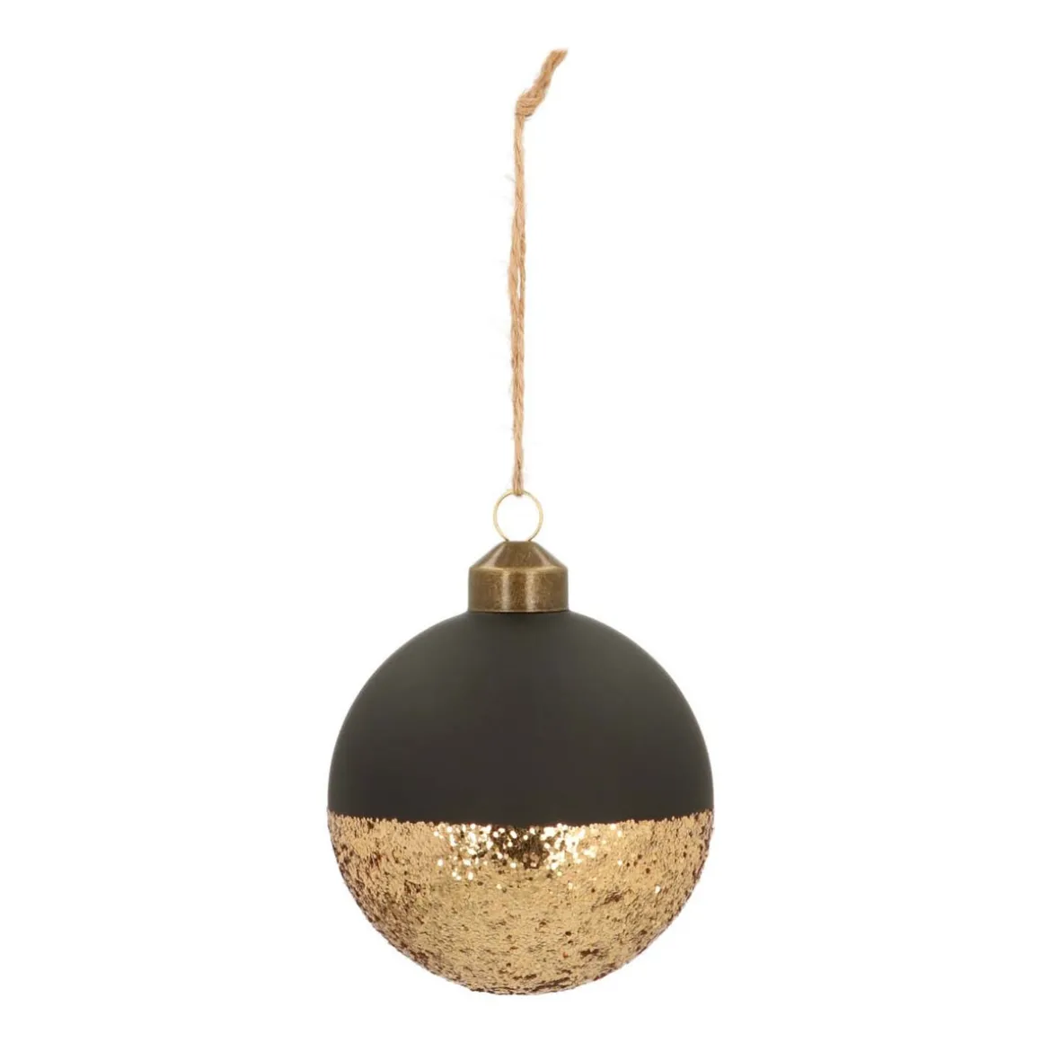Unique Glass Christmas Bauble Golden Dip 8cm Black