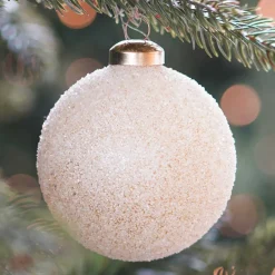 Unqiue Glass Christmas Bauble Snowball 8cm Champagne