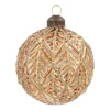 Warm Gold Christmas Bauble With Leaf Motif