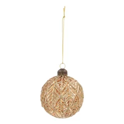 Warm Gold Christmas Bauble With Leaf Motif