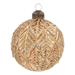 Warm Gold Christmas Bauble With Leaf Motif