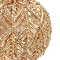 Warm Gold Christmas Bauble With Leaf Motif