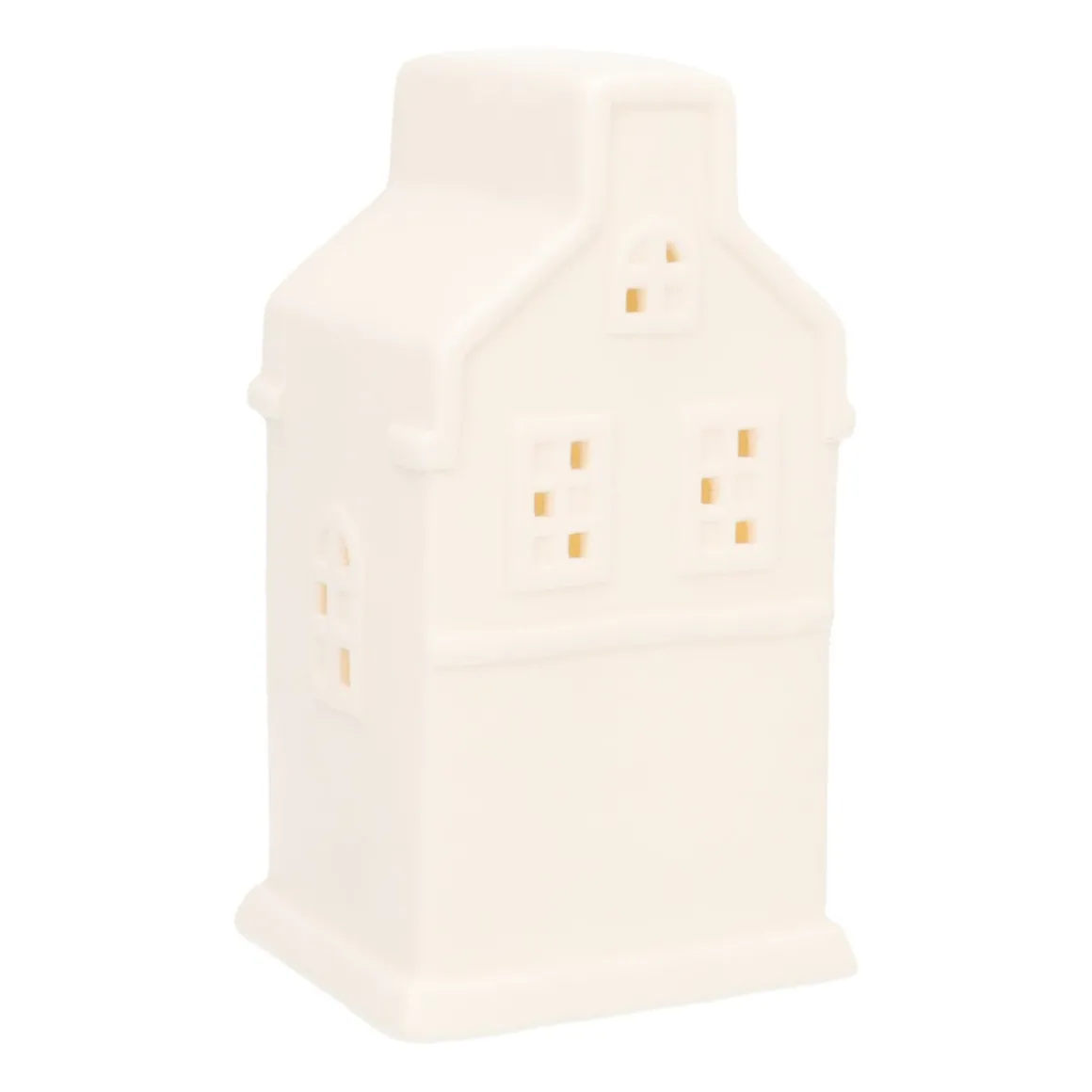 White Canal House With Warm LED Light