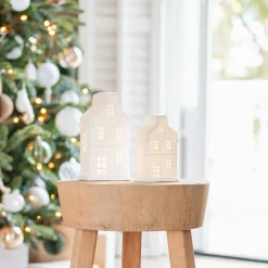 White Canal House With Warm LED Light