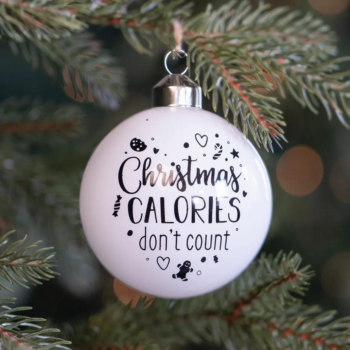 White Christmas Bauble 'Calories Don't Count'