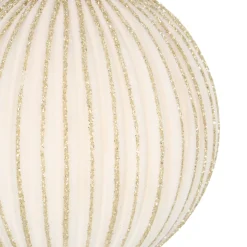 White Christmas Bauble With Gold Glitter Stripes