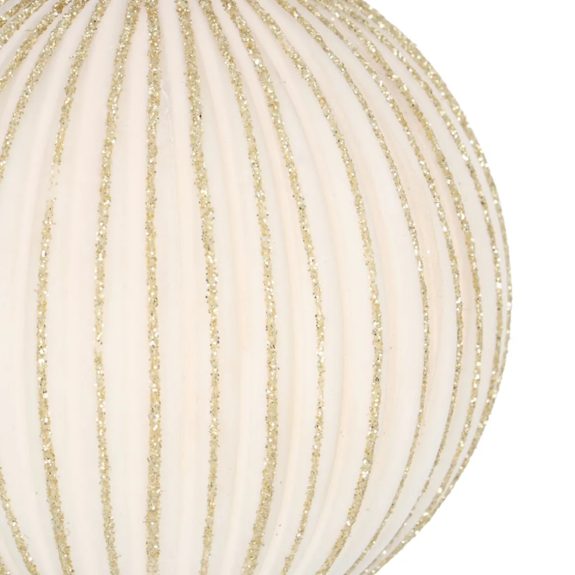 White Christmas Bauble With Gold Glitter Stripes