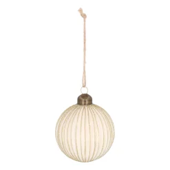 White Christmas Bauble With Gold Glitter Stripes