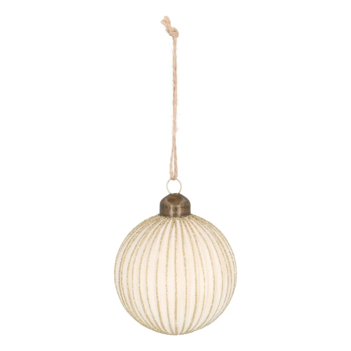 White Christmas Bauble With Gold Glitter Stripes