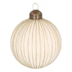 White Christmas Bauble With Gold Glitter Stripes