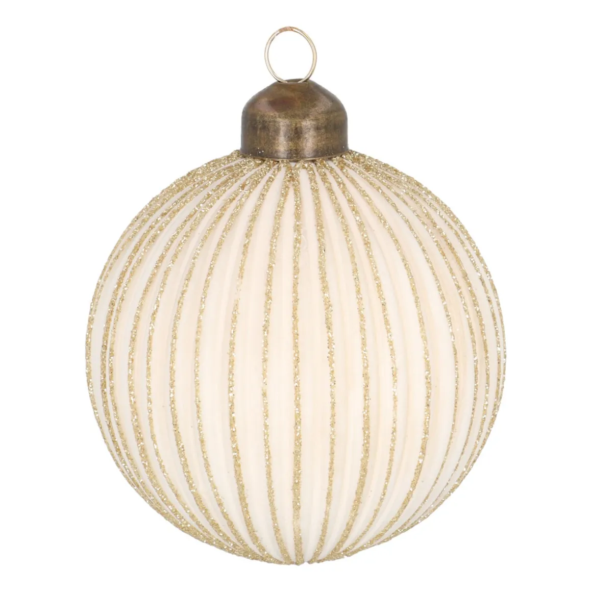 White Christmas Bauble With Gold Glitter Stripes