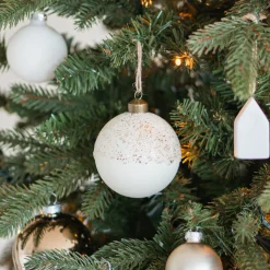 White Christmas Bauble With Dewdrops And Glitters