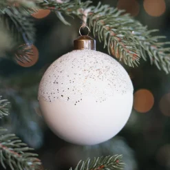 White Christmas Bauble With Dewdrops And Glitters