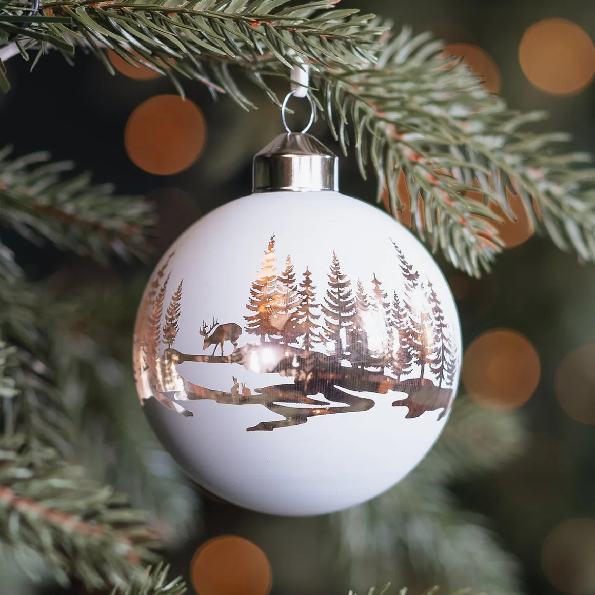 White Christmas Bauble With Cut-Out Winter Scene