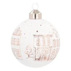 White Christmas Bauble With Fine Cut-Out Houses