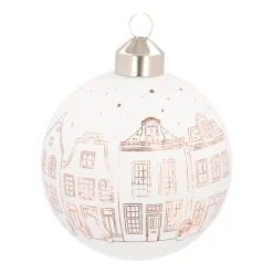 White Christmas Bauble With Fine Cut-Out Houses