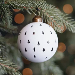 White Christmas Bauble With Cut-Out Trees