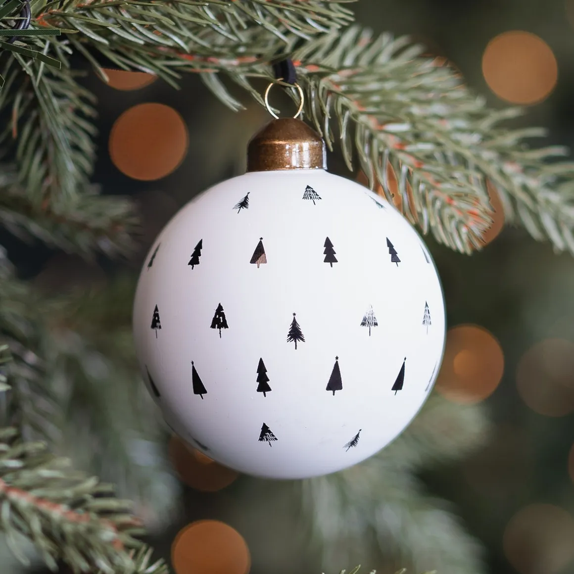 White Christmas Bauble With Cut-Out Trees