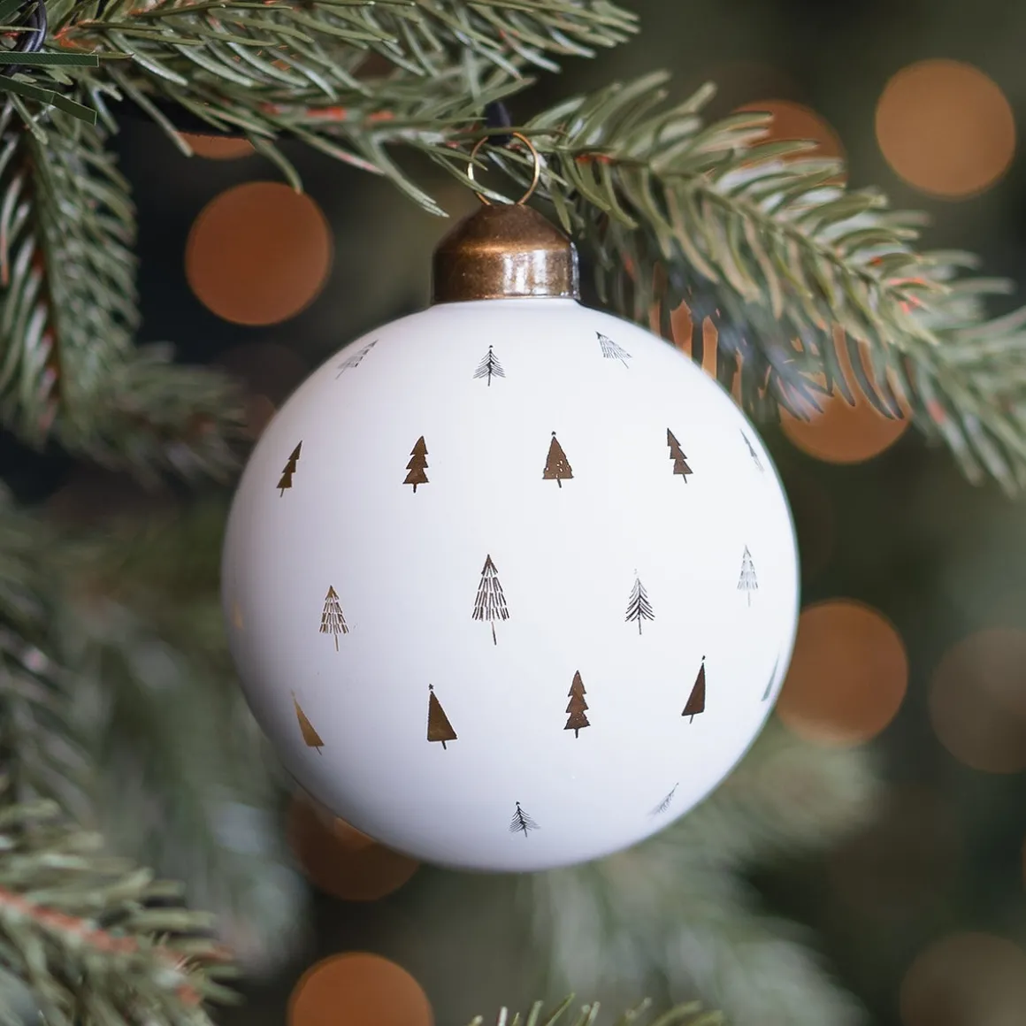 White Christmas Bauble With Cut-Out Christmas Trees
