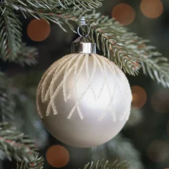 White Christmas Bauble With Dewdrop Stripes