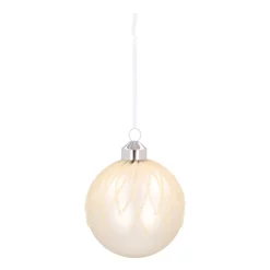White Christmas Bauble With Dewdrop Stripes