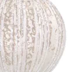 White Crackle Christmas Bauble With Glitter Stripes