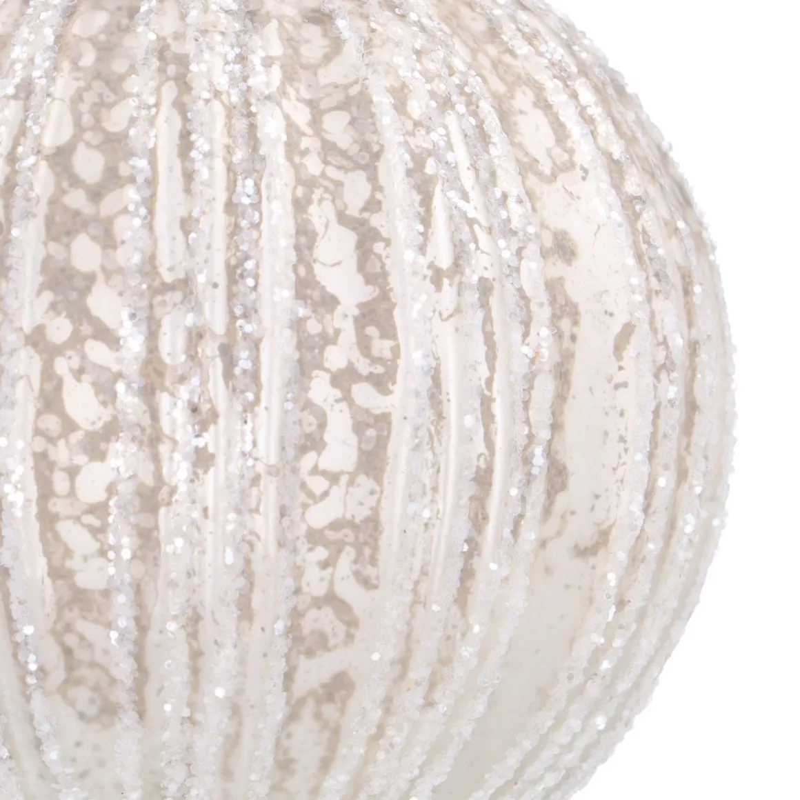 White Crackle Christmas Bauble With Glitter Stripes