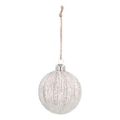 White Crackle Christmas Bauble With Glitter Stripes