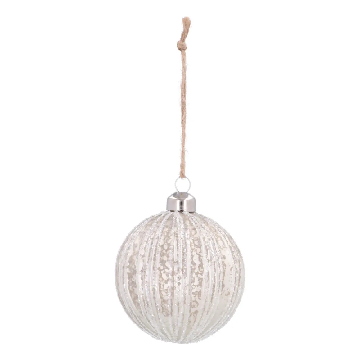 White Crackle Christmas Bauble With Glitter Stripes