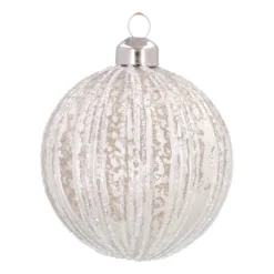 White Crackle Christmas Bauble With Glitter Stripes