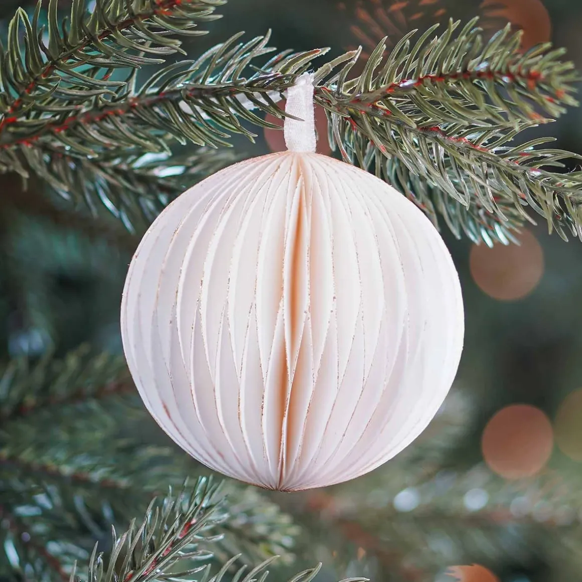 White Paper Christmas Bauble 8 Cm