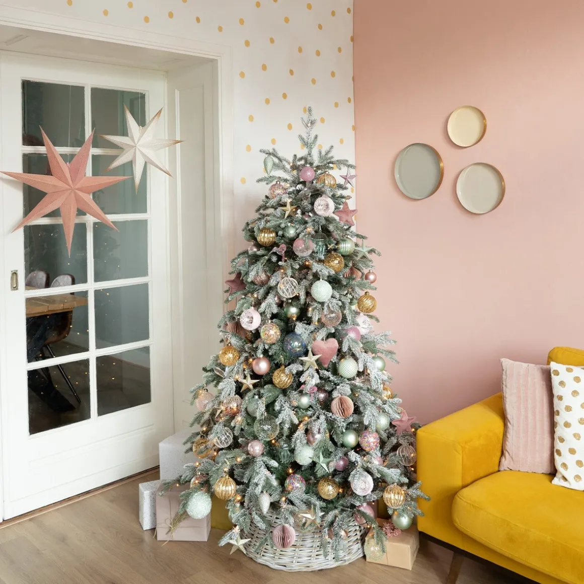 White Paper Star Lantern With Golden Glitters 45 Cm